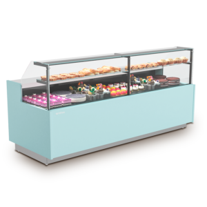 Vitrina expositora frío ventilado con reserva modular para panadería y pastelería con reserva